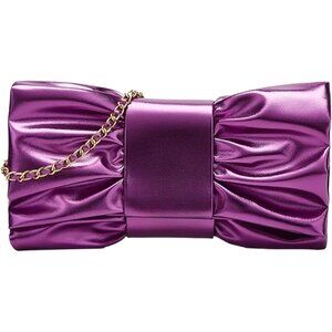Women's Purple Pu Leather High Quality Metal Small Bow Crossbody Clutch